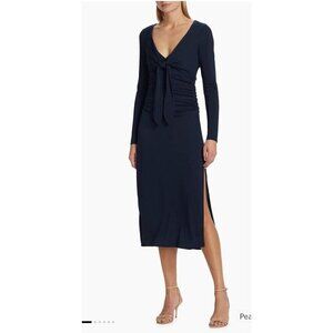 NEW Cinq à Sept Brenna Tie Front Long Sleeve Midi Dress Dark Teal Peacock Size 4